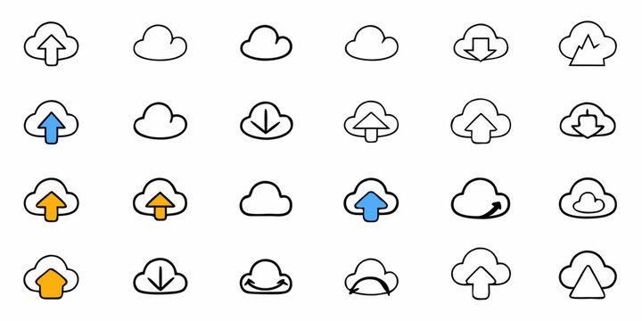 Versatile cloud computing icons for innovative tech solutions, data storage, and seamless file transfer – ideal for modern website design and application interfaces