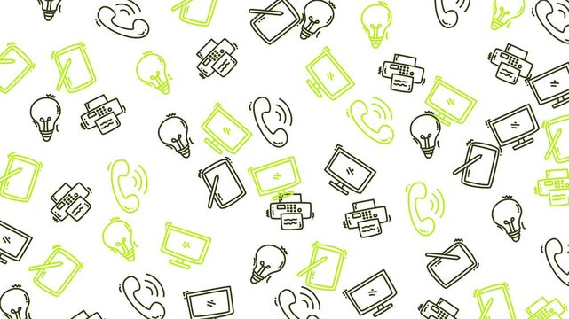 Tech bg white tech backdrop featuring office device patterns animation provides a modern technology background.