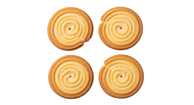 Delicious traditional pinwheel butter cookies arranged in a perfect square grid formation isolated PNG with Transparent Background