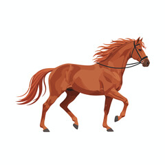 Obraz premium Beautiful brown horse trotting gracefully vector illustration isolated on white.