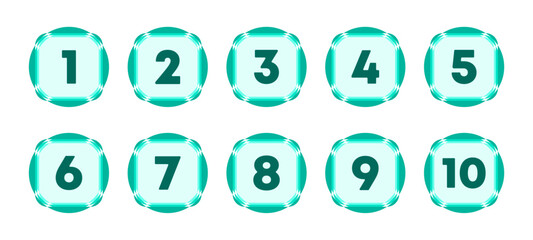 Number Icons Set 1 to 10,Simple Rounded Square Design