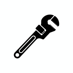 Adjustable pipe wrench black glyph icon isolated on white background.