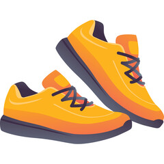 Pair of orange athletic running shoes with black laces on a transparent background ideal for sports and fitness contexts