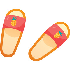 Pair of pink and orange graphic slippers with pineapple design on transparent background