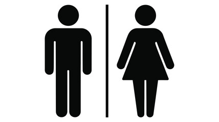 black and white restroom icon showing male and female symbols separated by vertical line used for gender identification in public signage