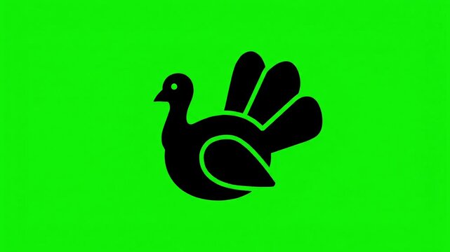 Simple black silhouette of a turkey on a bright green background, clean design