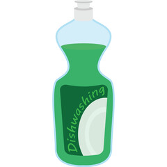 Green Dishwashing Liquid Bottle With Blue Cap Clear Transparent Background And Label Detailed Illustration