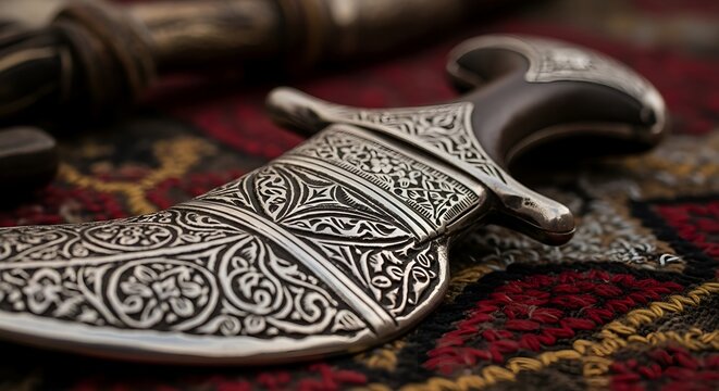 Close-up of traditional Yemeni silver jambiya hilt