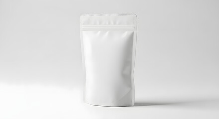 Blank White Stand-Up Pouch Packaging Mockup Isolated on White Background, Food or Product Container