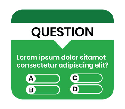 QUESTION heading above a text box with four multiple-choice options template. Suitable for educational websites, online learning platforms, mobile quiz applications, and surveys.