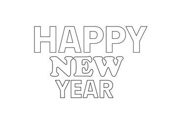 Clean “Happy New Year” typography line art with bold letters. Perfect for minimalist posters, greeting cards, and modern 2026 celebration graphics.