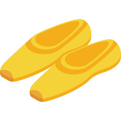 Pair Of Yellow Ballet Slippers With Rounded Toes Placed Side By Side Against A White Background