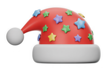 3d rendering red Christmas hat beautifully decorated with colorful stars.png
