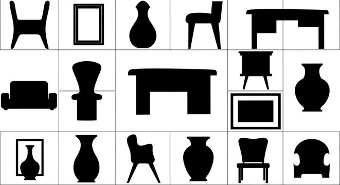 Vector art of collection of furniture silhouettes for design