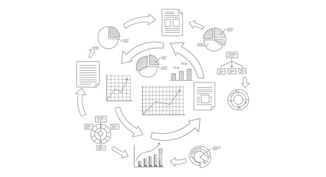 Vector art of hand drawn business charts and graphs