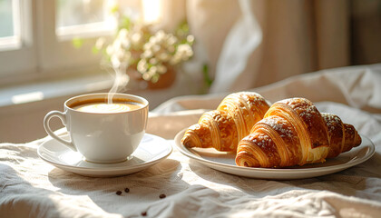 珈琲とクロワッサンの朝食