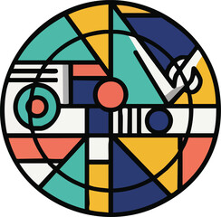 Abstract Geometric Design Circle with Mid Century Modern Colors and Shapes