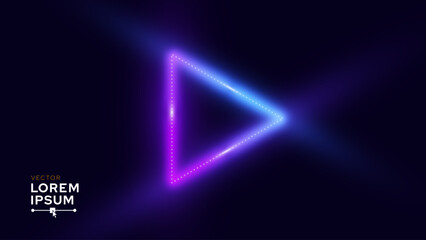 Purple Blue Play Sign. Neon Glow Triangle Play Icon. Design for Banners, Web Pages, Presentations. Vector Illustration.
