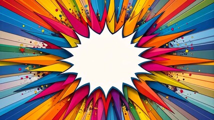 Explosive Colorful Bursting Starburst Comic Book Style Explosion Effect with Blank Space for Text - Powered by Adobe