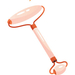 Pale Pink Jade Roller For Facial Massage With Orange Accents And Transparent Background