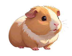 Cartoon Kawaii Guinea Pig Eating a Carrot, sitting pose, isolated