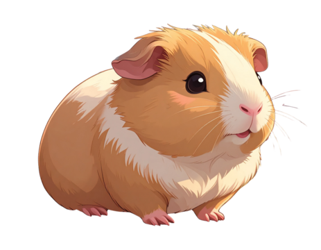 Cartoon Kawaii Guinea Pig Eating a Carrot, sitting pose, isolated