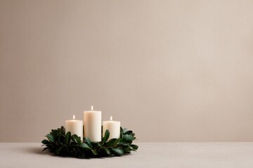 Minimalist arrangement features elegant white candles surrounded