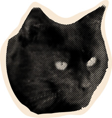 Cat head halftone collage sticker, Cut out y2k pop design element.