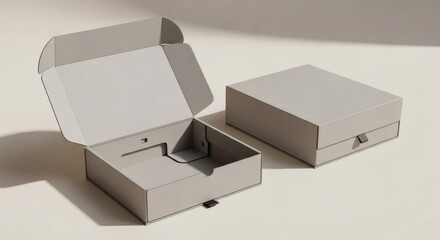 Elegant Grey Box Set Open and Closed on Cream Background