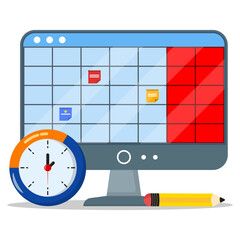 Productivity concept with a digital calendar clock and pencil for organizing schedules, time management, and productivity tools visuals.