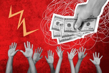 Corruption dirty money. Team of angry people.