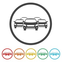 Car Fleet icon. Set icons in color circle buttons