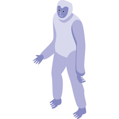 A Light Purple Bigfoot Creature With A White Face And Hands Standing In An Isolated White Background