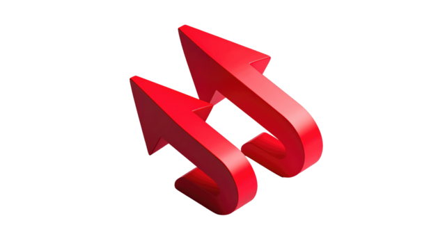 Two glossy red arrows intertwined, curving upward, against a stark black background, creating a sense of direction