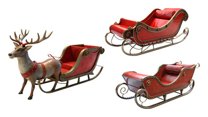 santa claus sleigh collection isolated on transparent background
