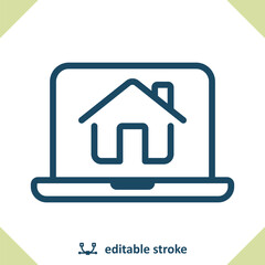 Online Real Estate Icon. Laptop, Computer, Home, House