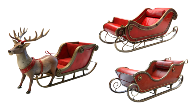 santa claus sleigh collection isolated on transparent background