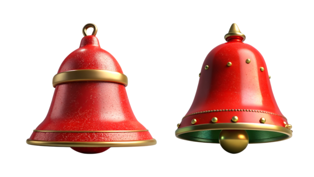 3d red color christmas bells isolated on transparent background