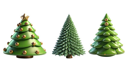 Fototapeta premium 3d green christmas tree collection with golden star isolated on transparent background