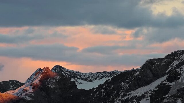 Sunset among the peaks of Stelvio national park, Italy landscape