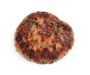 One roasted meat patty isolated on white, above view
