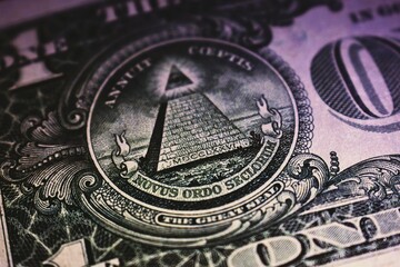Macro Close-Up of the Great Seal on a US One Dollar Bill: Eye of Providence