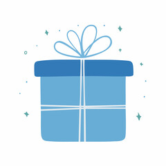 blue Christmas gift. Naive style kid's drawing. 