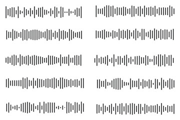 Podcast sound waves, audio spectrum waveforms, music or voice digital track vector line soundwaves with abstract pattern of sound frequency. Isolated podcast visualizer audio waves and waveforms set