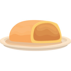 Pastry with Golden Brown Crust and Caramel Filling on a White Plate Simple Food Illustration Isolated on Transparent Background with Soft Lighting