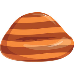 Pebble With Orange And Brown Stripes Isolated On White Background With A Slight Glossy Sheen And Rounded Shape