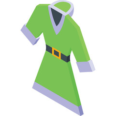 Green Isometric Robe With White Trim and Gold Buckle Belt Transparent Background