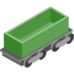 Green Isometric Railroad Freight Car With Four Wheels On A Transparent Background In A Top Down View