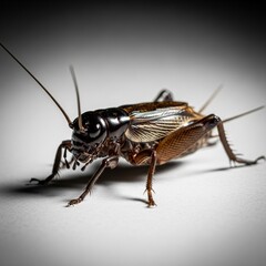 Macro Cricket on a Dark Gray Background with Sharp Details