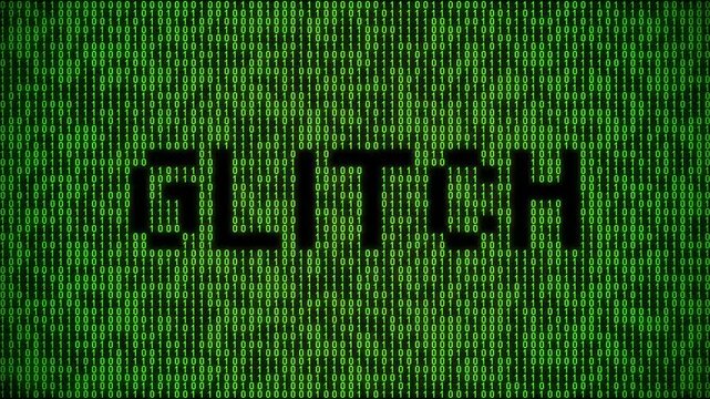 Binary glitch animation with digital distortion and matrix code.